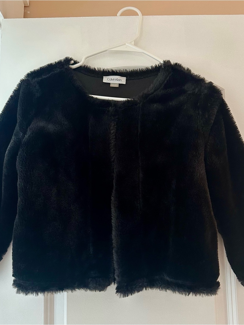 Calvin Klein Black Plush Faux Fur Y2K Jacket